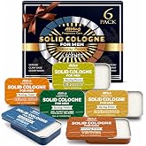 6 Pack Solid Cologne Gifts for Men, Mens Gifts Cologne with Cedar Wood, Bergamot, Sandalwood, Clary Sage, Vetiver, Ocean Perfume, Stocking Stuffers for Men, Christmas Gift for Dad Husband Boyfriend