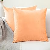 Encasa XO Velvet Throw Pillow Covers 18x18 in (45x45 cm) - Peach - No Inserts, Pack of 2 Cases | Solid Plain Dyed Soft & Smooth, Square Decorative Cushion Covers for Living & Bedroom