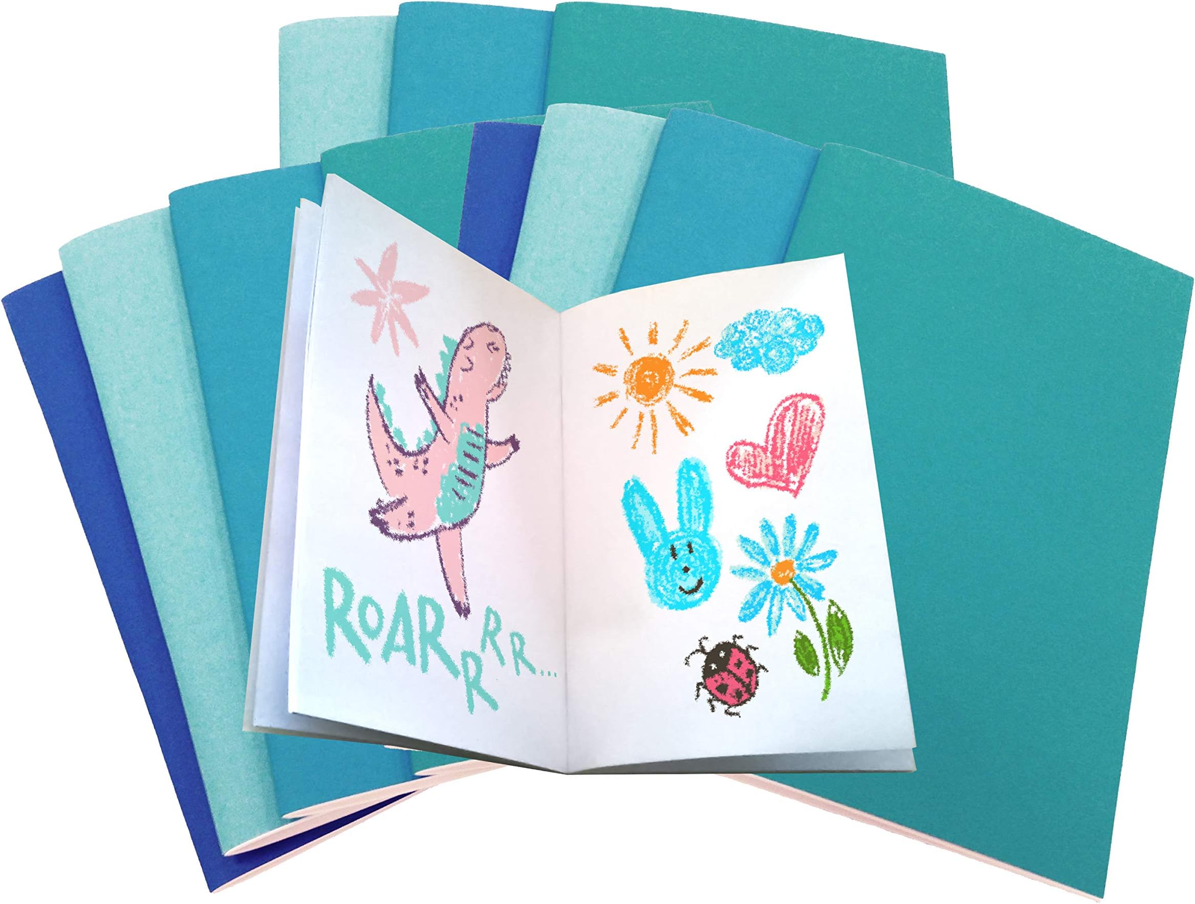 Brite & Clever Kid's 40 Blank Page Books for Kids - 5-1/4" x 8-1/2" - 12 Pack - Blue Covers - Bulk Notebooks - Journals, Drawing, Art - Great Creative Quiet Play Time