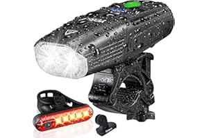 Yosky USB Rechargeable Bike Light Set - 1000LM Smart Led Bicycle Headlight Free Tail Light - Super Bright Bike Light Front an