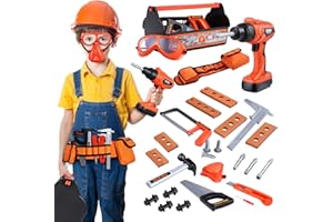 iBaseToy Kids Tool Set - 32 PCS Toddler Tool Set with Tool Box & Electronic Toy Drill, Pretend Play Kids Construction Toy Set, Toy Tools for Kids Ages 3 , 4, 5, 6, 7 Years Old, Boy Toys