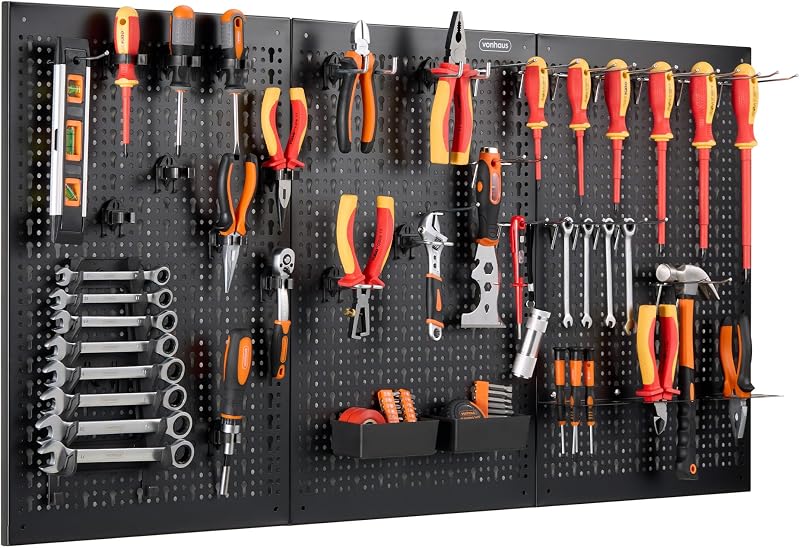 VonHaus Tool Pegboard 44pc Wall Storage Organiser for Shed Garage