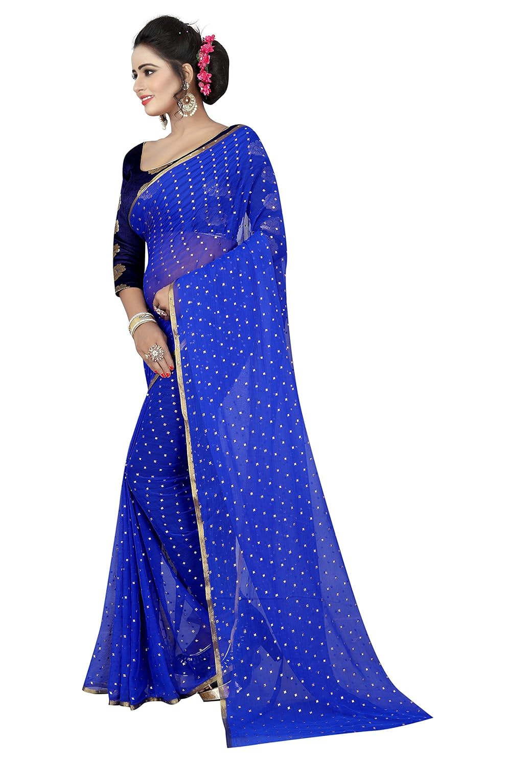 perfectblue chiffon saree with blouse piece
