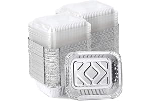 XIAFEI 1LB Takeout Aluminum Pans with Clear Plastic Lids（100PACK）, Foil Pans - to Go Food Containers，Recyclable Aluminum Foil with Strong Seal for Freshness & Spill Resistance- 5.5"x 4.5"x 1.57"