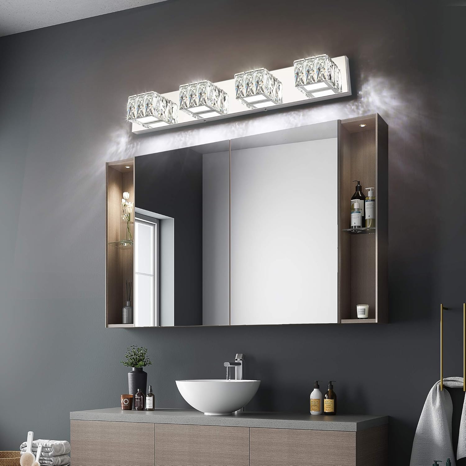 ZUZITO Bathroom Vanity Lighting Fixtures 7800 Modern Crystal Vanity Light Over Mirror White Light, 6000K(4 Lights) - - 