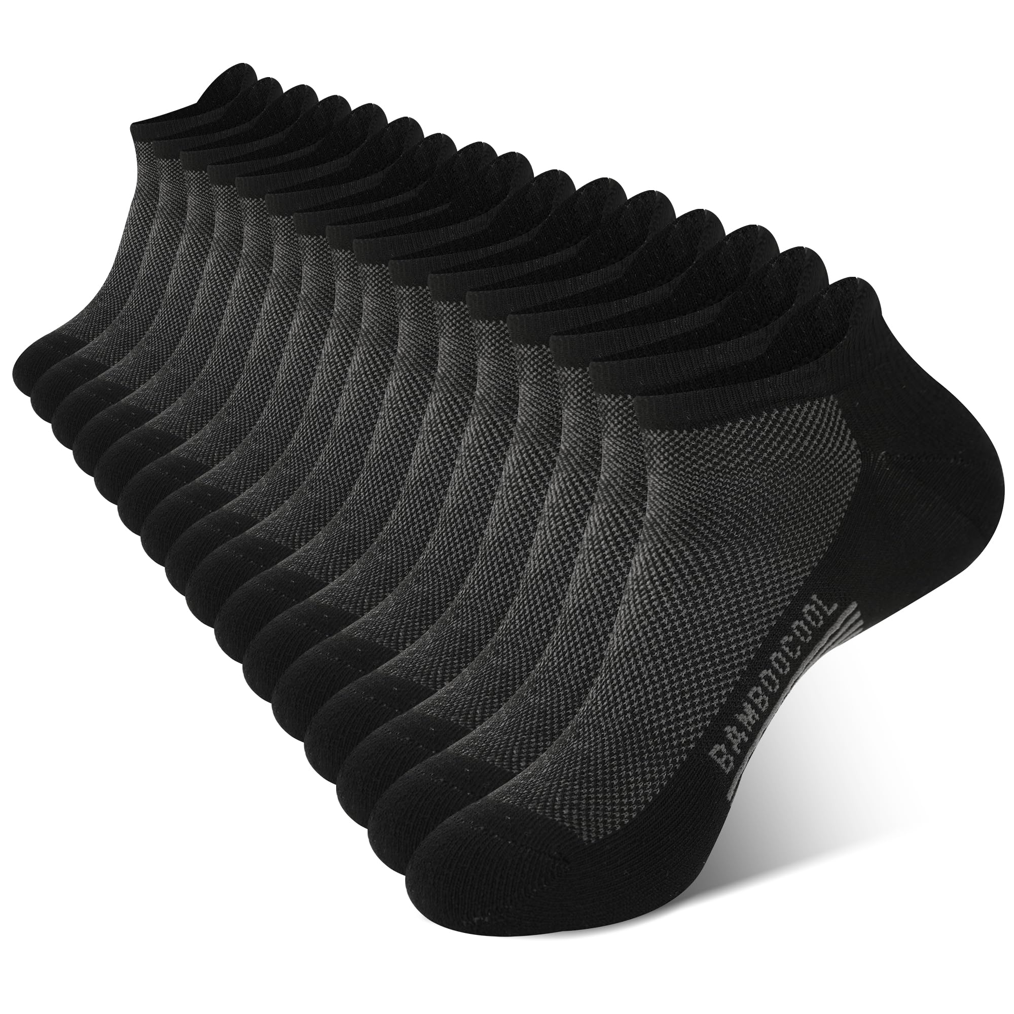Photo 1 of BAMBOO COOL Men's Ankle Socks Athletic Cushioned Moisture Wicking, Running Socks Arch Support Breathable, Heel Tab 8 Pack Black