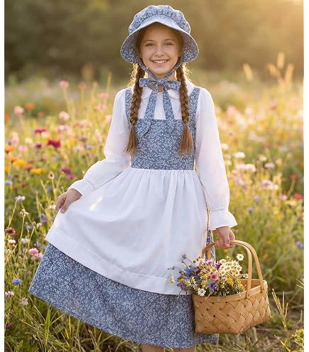 Pioneer Costume Dress for Girls Modest Prairie Colonial Floral Dress Renaissance Medieval Blue for 3-5T : Clothing, Shoes & Jewelry