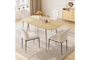 HIPIHOM 47.2'' Dining Table Set for 4,Modern Wood Dining Table,Leather Dining Chairs 4,Table and Chairs Set of 4,Ideal for Ki