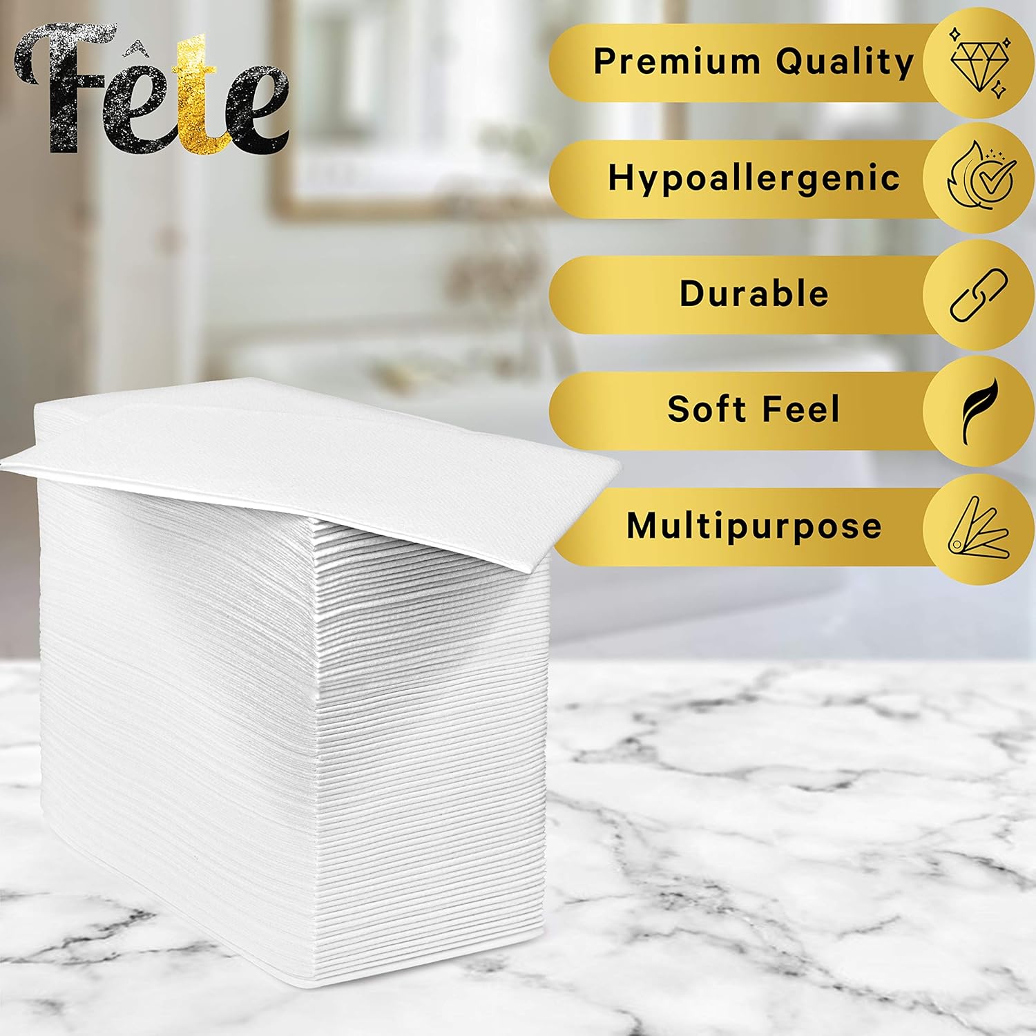 50 White Disposable Hand Towels for Bathroom, Disposable Linen-Feel Guest Towels – Formal Dinner, Anniversary, and Wedding Napkins for Tables, 8.5x4-Inches Folded, by Fete, : Office Products
