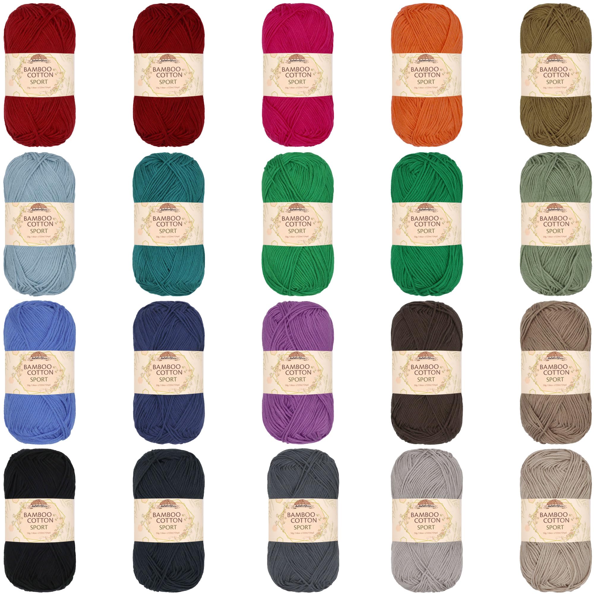 JubileeYarn Bamboo Cotton Sport 4 Ply Yarn - 50g/Skein - Dark Colours - 20 Skeins