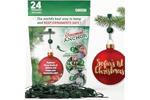 ORNAMENT ANCHOR Ornament Hooks for Hanging Christmas Decorations - No-Slip Hanging Hooks for Xmas - Heavy Duty Christmas Tree Ornaments Hanger Hooks for Small & Large Ornaments (Green, 24 Count)