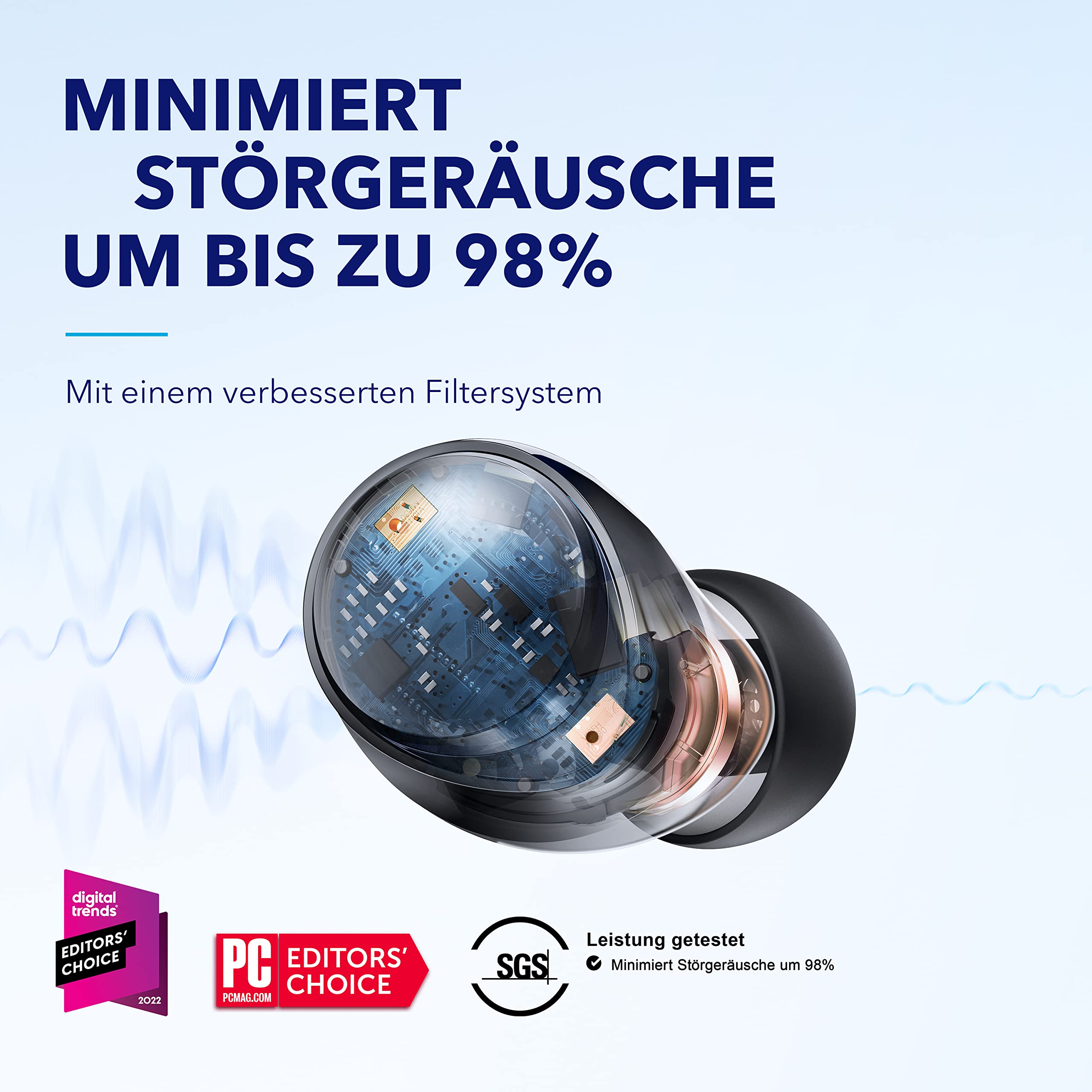 soundcore by Anker Space A40, Automatische Geräuschunterdrückung bis 98%, Kabellose Earbuds, 50h Wiedergabe, Hi-Res Sound, Bequemes Design, App Steuerung 2
