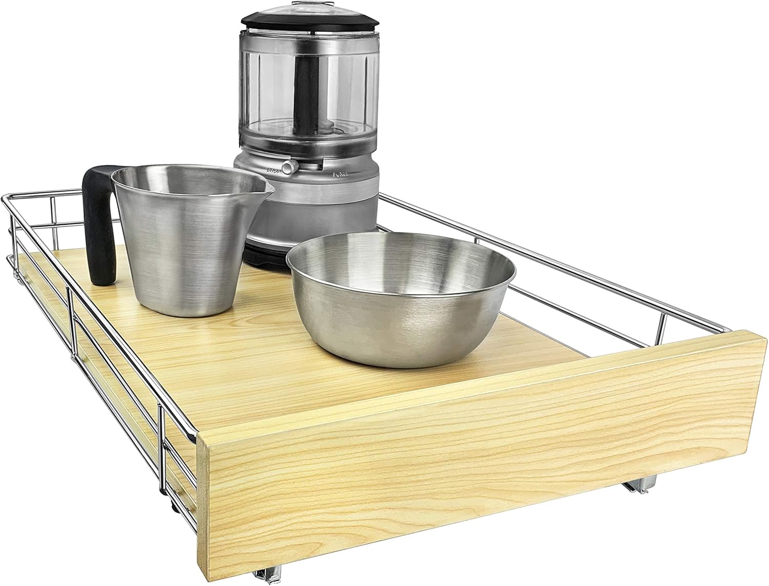 Lynk Professional 421421DS Slide Out Wood Cabinet Organizer, 14" W x 21" D, Chrome & Wood