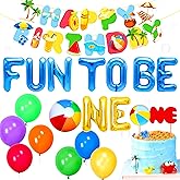 JeVenis Fun to Be One Beach Party Birthday Decoration Pool Party First Birthday Decoration Swimming Pool Birthday Balloons Beach Ball Balloons Cake Topper