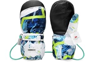 HOIHOO Kids Ski Mittens, Waterproof Snow Thinsulate Mittens Toddler Warm Winter Ski Snow Gloves with String for Boys Girls