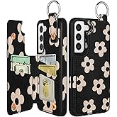 Shorogyt for Samsung S22 Plus Wallet Case with Card Holder - Cute Designer Black Flower Pattern Kickstand Magnetic Clasp Back Flip Folio Leather Phone Cases for Women Men Girls for Galaxy S22 Plus