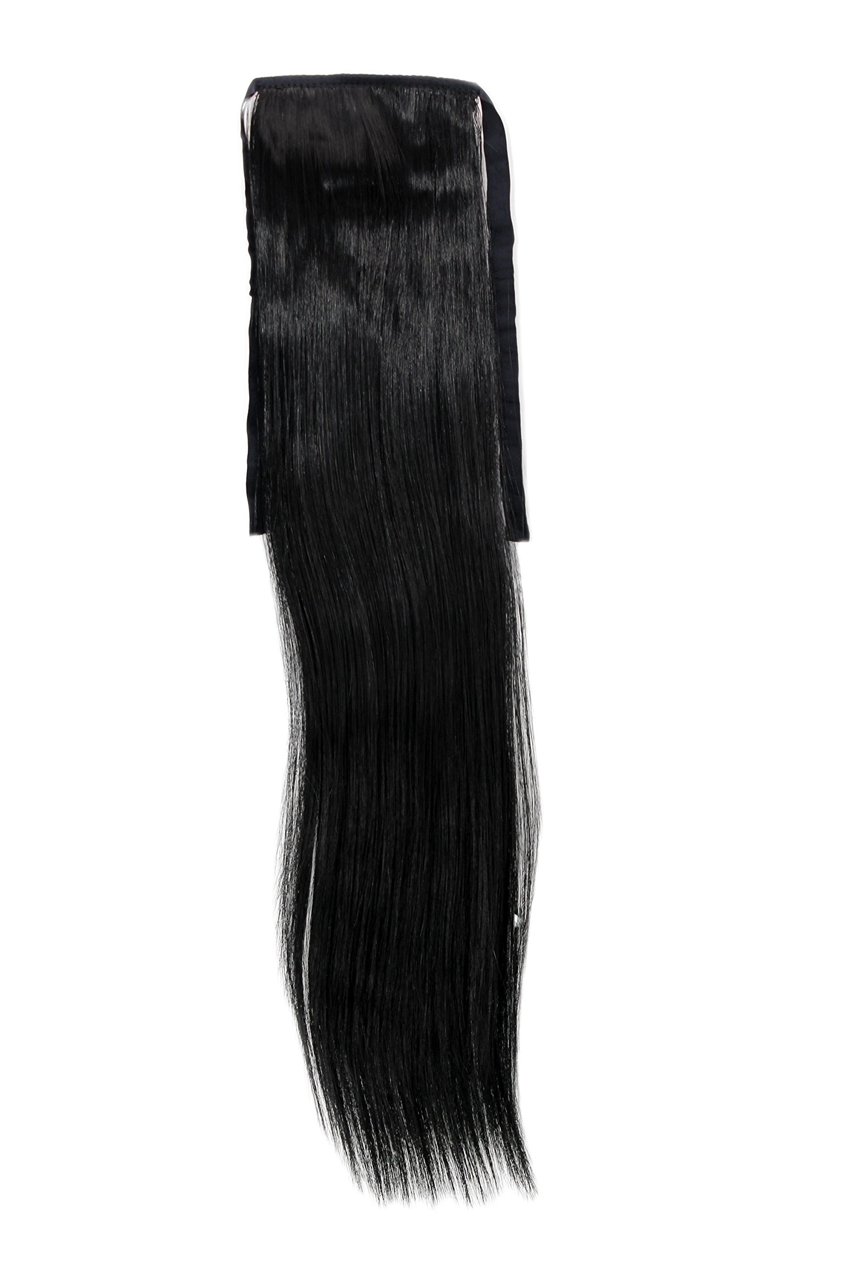WIG ME UP - YZF-TS18-1 Hairpiece Pontail Pigtail extension slim light straight comb and ribbon deep black 18inch