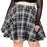 Women's Plus Size Mini Plaid Skirt- Basic High Waisted Flared Casual Stretchy Pleated Skater Skirts