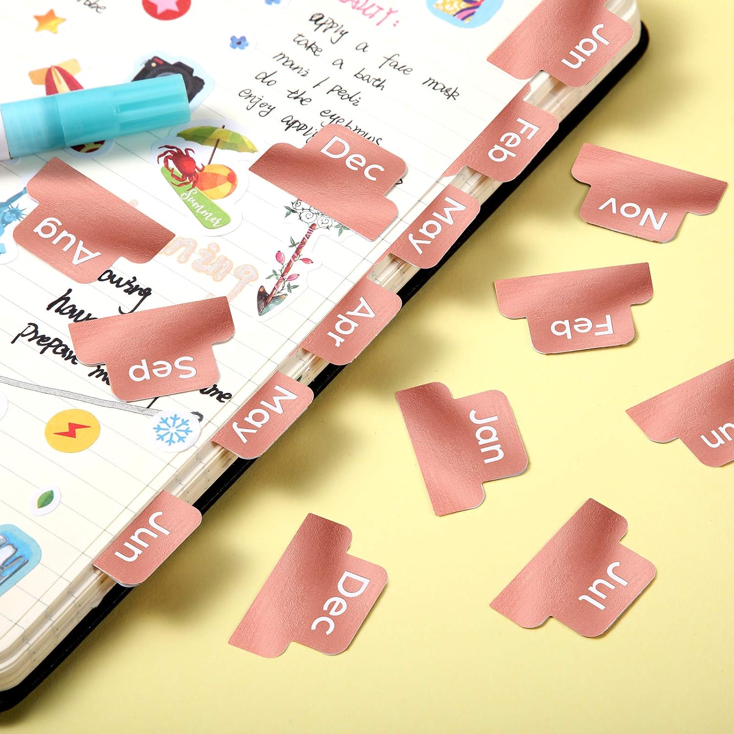 48 Pieces Adhesive Tabs Designer Accessories Monthly Tabs Planner Stickers Decorative Monthly Index Tab for Office Study Planners Organizations (Rose Gold) - Image 5