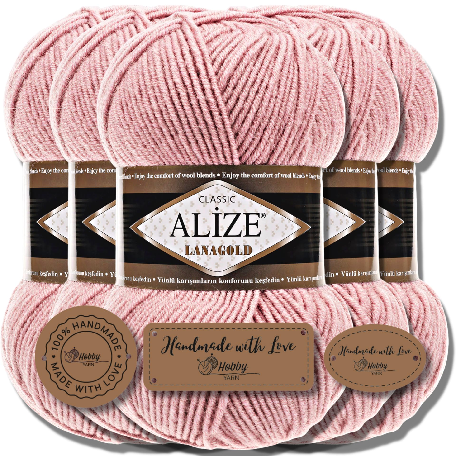 Alize 5 x 100 g Lanagold Classic Turkish Premium Wool Cotton and Acrylic Plain Hand Knitting Yarn Yarn Knitting Yarn Plain Baby for Crochet Knitting Clothing Scarves (Powder | 161)