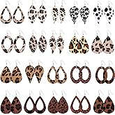 20 Pieces Leather Earrings for Women Petal Leopard Print Earrings Teardrop Dangle Earrings(Solid Hollow Teardrop and Leaf Style)