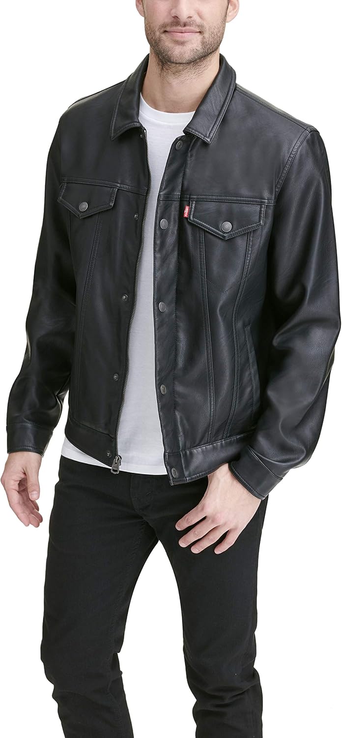 levi's men's smooth lamb touch faux leather classic trucker jacket