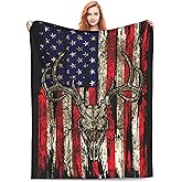 YETTA YANG Dirty Hunting Camo Camouflage American Flag Deer Skull Full Plush Throw Blankets Fleece Blanket for Couch Bed Warm Throw Blanket for Women Men Gift Living Room Decor