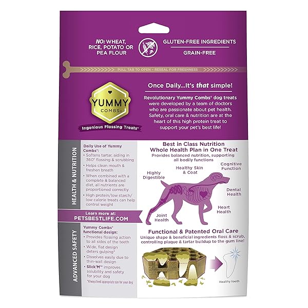 YUMMY COMBS DOG DENTAL TREATS – VET VOHC APPROVED – DELICIOUS CHICKEN PROTEIN – REMOVES TARTAR WITH CLEANING COMB SHAPE – DENTAL DOG TREATS FOR EXTRA SMALL DOGS (12OZ, 48 COUNT)