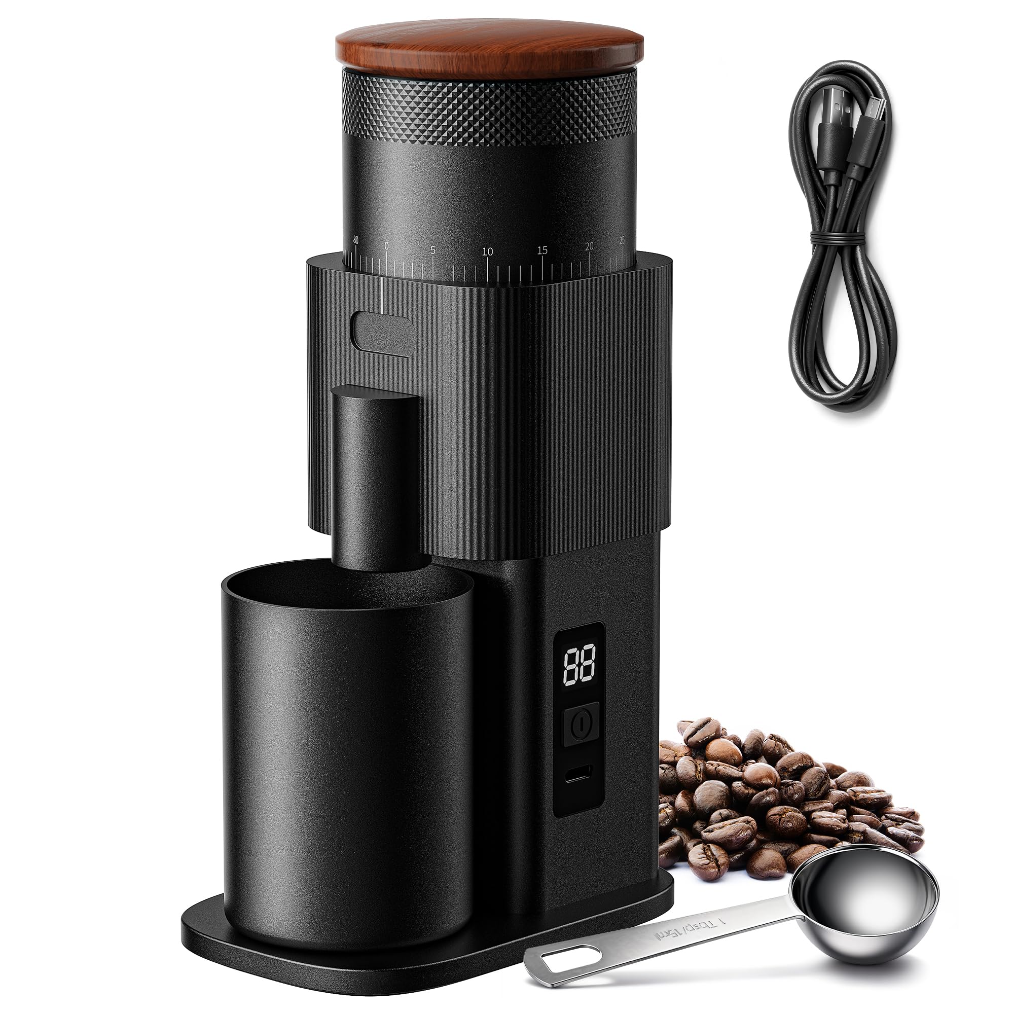 Photo 1 of SHARDOR All-Metal Single-Dose Coffee Grinder – Quiet DC Motor, Home-use Espresso Grinder, Burr Coffee Grinder, with 80 Settings and an LED Power Display?Black