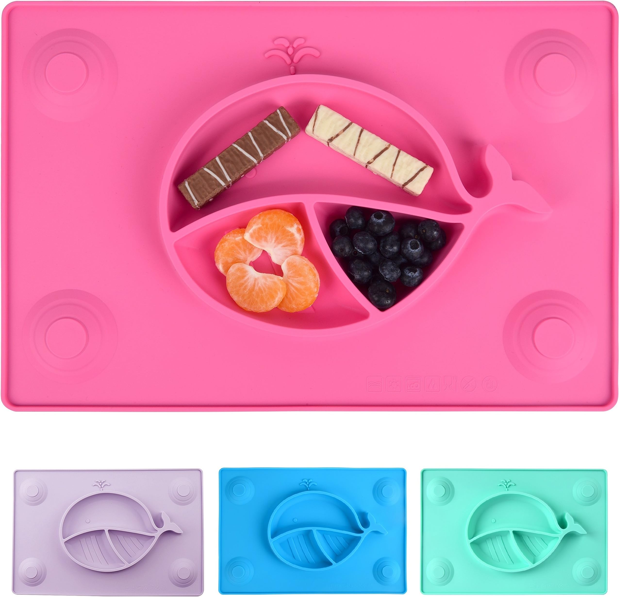 Silicone Placemat Suction Plates for Toddlers - BPA Free 3 Bowl Section Feeding Mat for Toddlers, Kids, Baby and Infant by KiddyByte