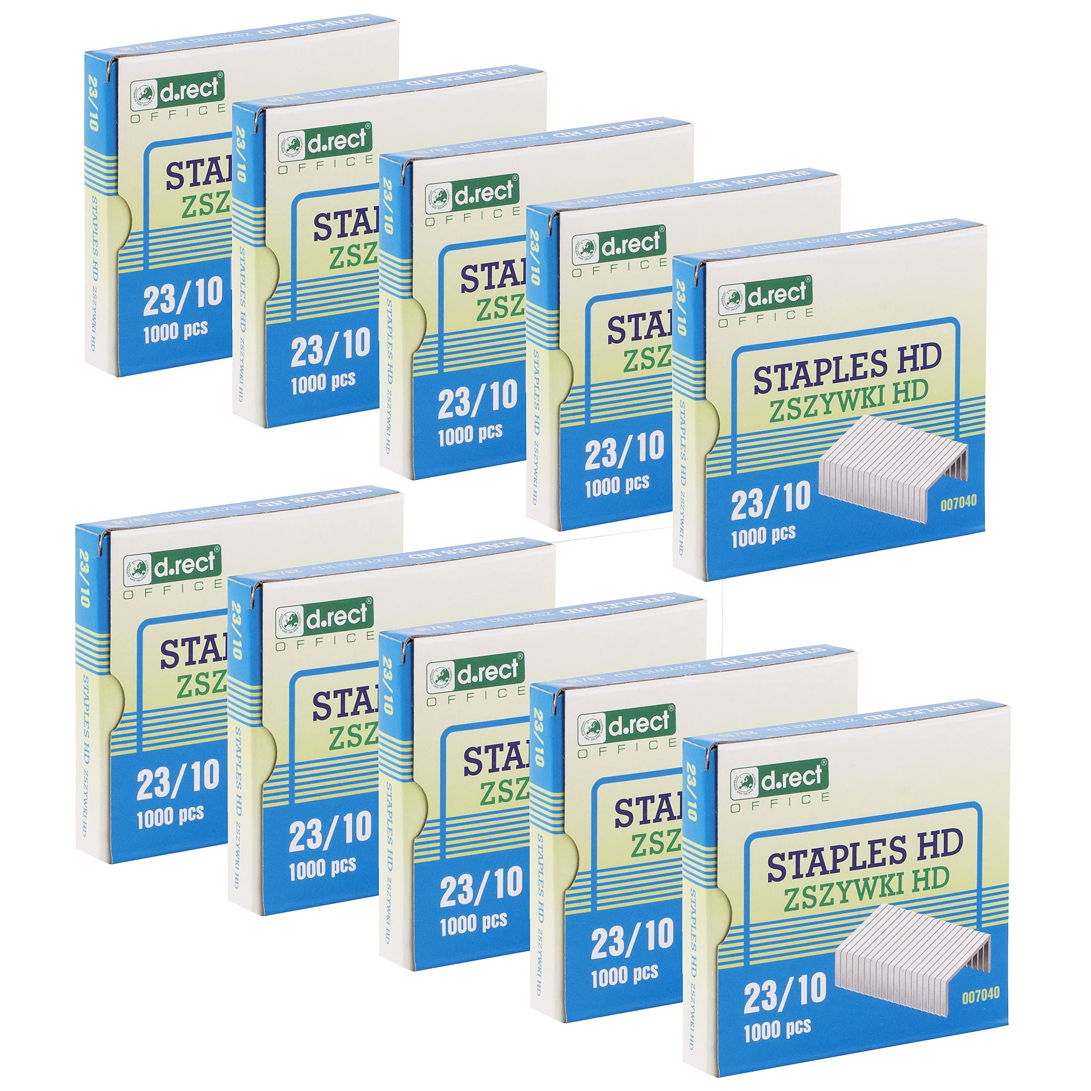 D.RECT Staples 23/10 | 10,000 Pieces | 10 x 1000 Pack | Silver, 23mm, U-Shape, Stainless Steel