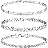 LOYALLOOK 3Pcs Chain Bracelets for Men, 316L Stainless Steel Figaro Rope Cuban Link Bracelet for Men Women 14K Gold Plated/Silver Plated, Gifts for Dad Husband 6.5/7/7.5/8.3/9 Inches