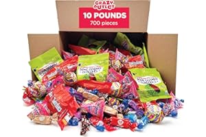 CRAZYOUTLET Halloween Candy Variety Pack - 10 Pounds Over 700 Pieces - Kool-Aid Taffies, Caramels, Lollipops, Crunchy Gummies, Jelly Beans Pouches - Pinata Stuffers - Bulk Box