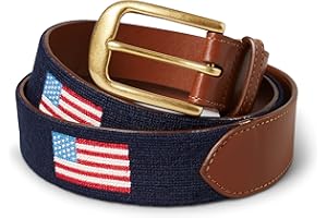 PALMETTO GOLF & BELTS LLC Palmetto Golf & Belts, Handmade Needlepoint American Flag Golf Belt, with cowhide Leather Backing, Solid Brass Buckle