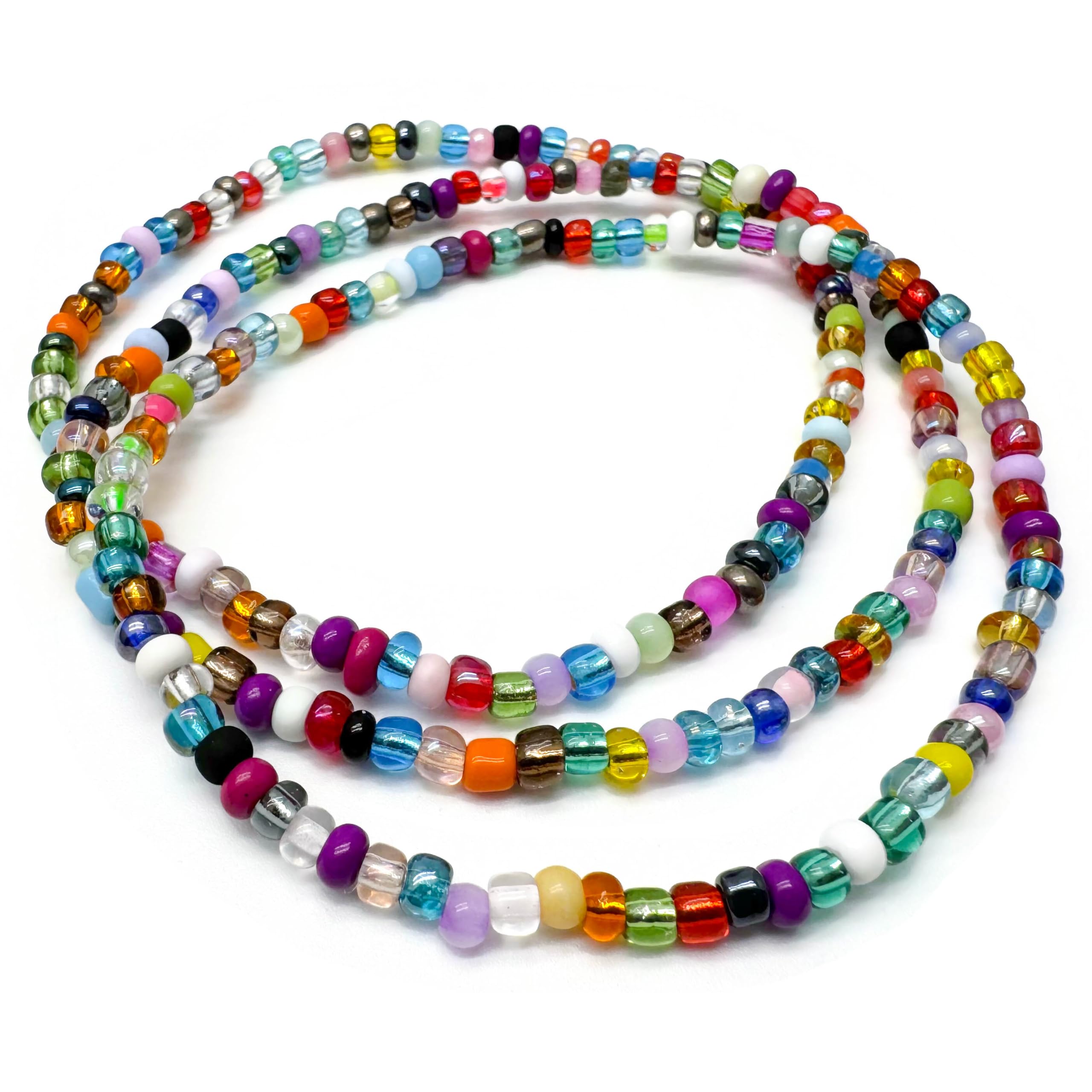 Anklets Set of 3, Plain Beaded with Bright Summer Colour Mix Glass Seed Beads, Size 9.5 inches, Colurful Stackable Anklets for Women, Multi-Colour Beaded Jewellery