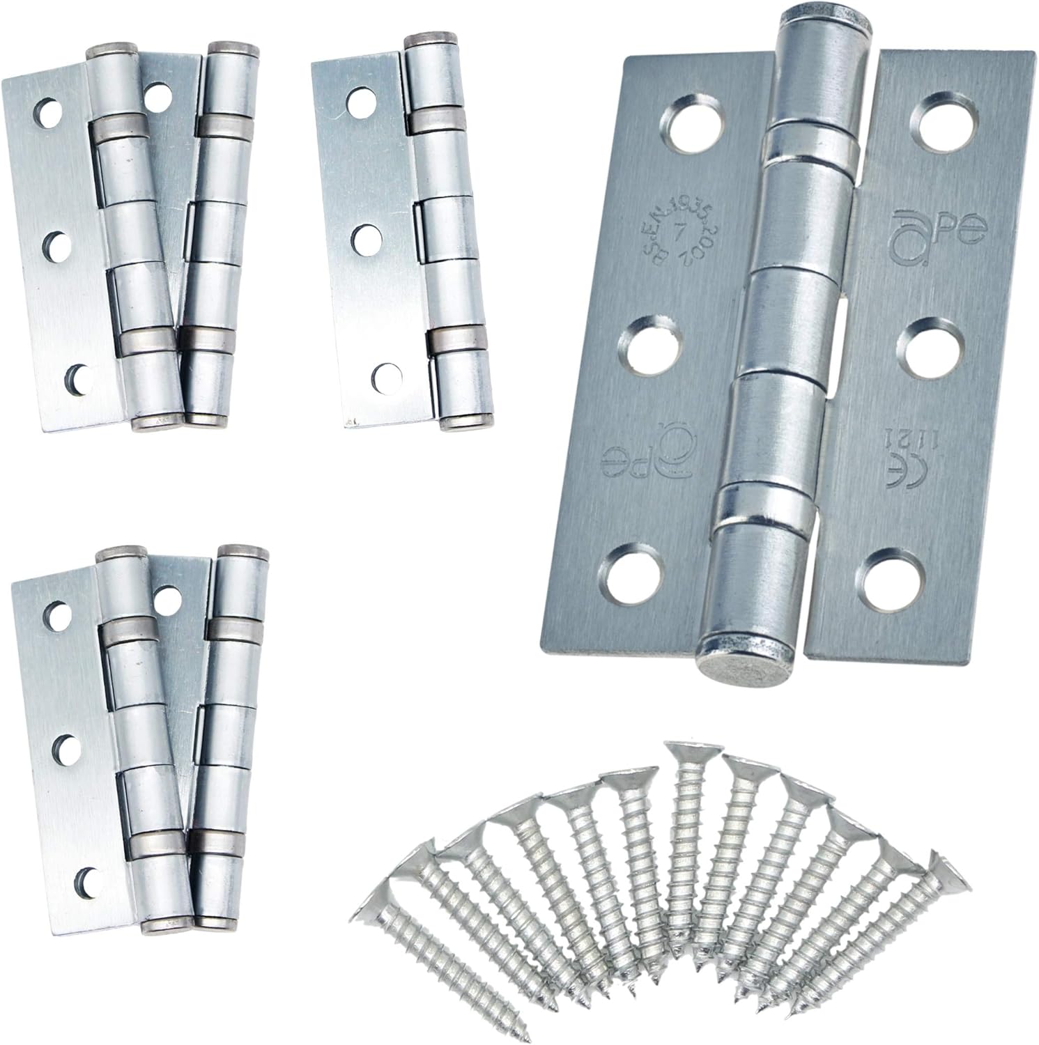 Door Hinge 3" / 76mm Satin Chrome Ball Bearing Washer CE Grade 7 for Fire Door 3 Pair