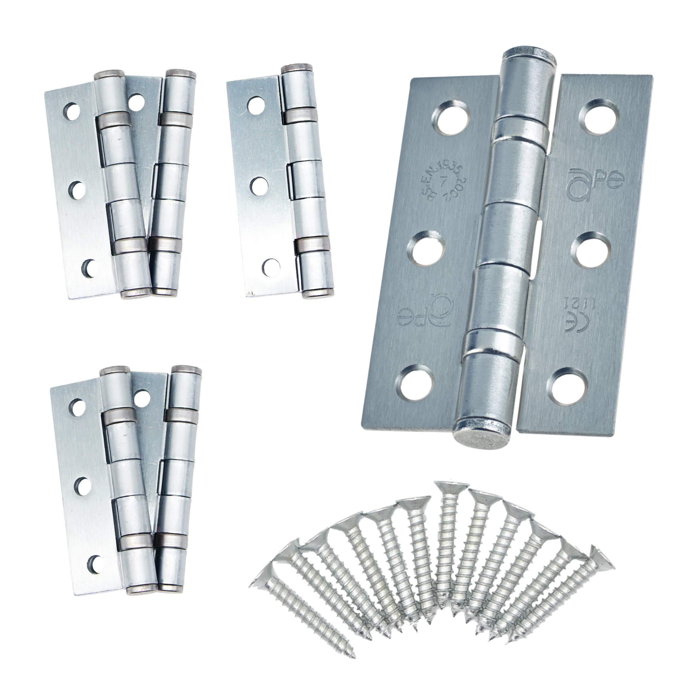 Door Hinge 3" / 76mm Satin Chrome Ball Bearing Washer CE Grade 7 for Fire Door 3 Pair