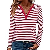 LilyCoco Womens Striped Long Sleeve Shirt V Neck T Shirts Casual Fall Boho Tops