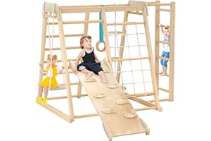 Wofafa Jungle Gym, Toddler Climbing Toys, Indoor Playground Climbing Toys for Toddlers, Montessori Style Playground Sets for Backyards with Slide, Climbing Wall, Rope Wall Climber, Monkey Bars, Swing1