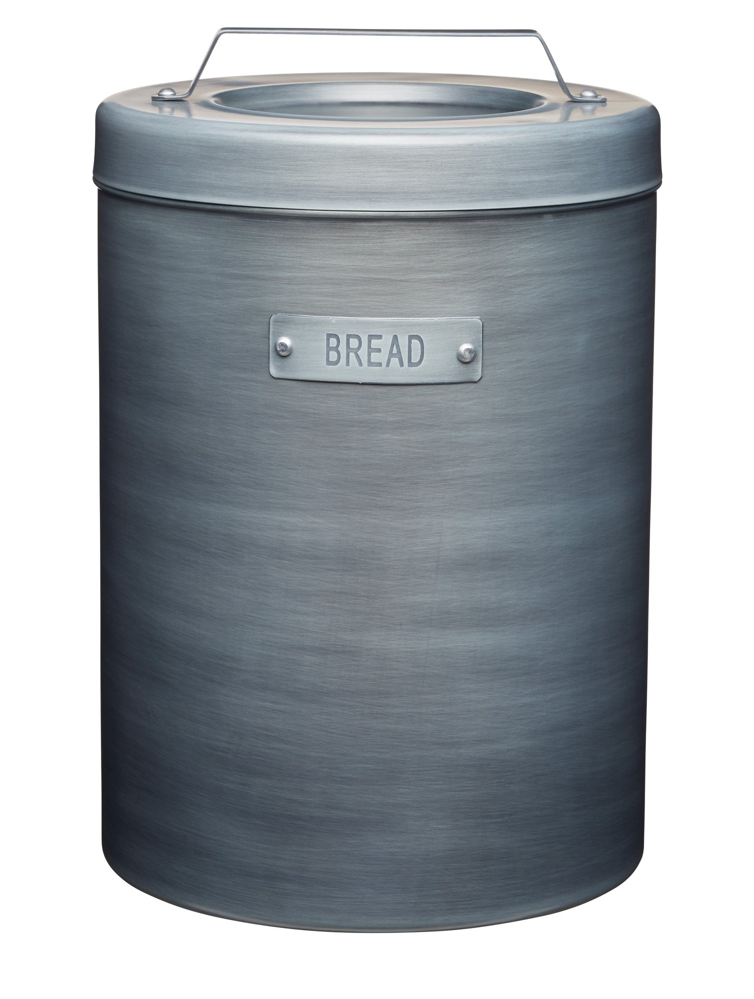 KitchenCraft Industrial Kitchen Vintage-Style Metal Bread Bin, Tall Space Saving Iron Bread Box/Pastry Storage, with Lid, 23 x 23 x 34.5 cm - Grey