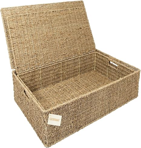 Woodluv Seagrass Storage Basket Under Bed Storage Box Large Storage Basket Set Of 2 Amazon De Kuche Haushalt
