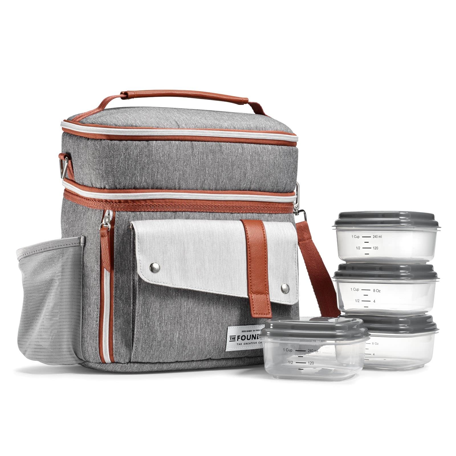 Photo 1 of Fit & Fresh Foundry Extra Large Insulated Lunch Box for Men & Women, Large Lunch Bag for Meal Prep, Double Decker Adult Lunch Box for Men with Containers, Adjustable Strap, Dual Compartment, Steel