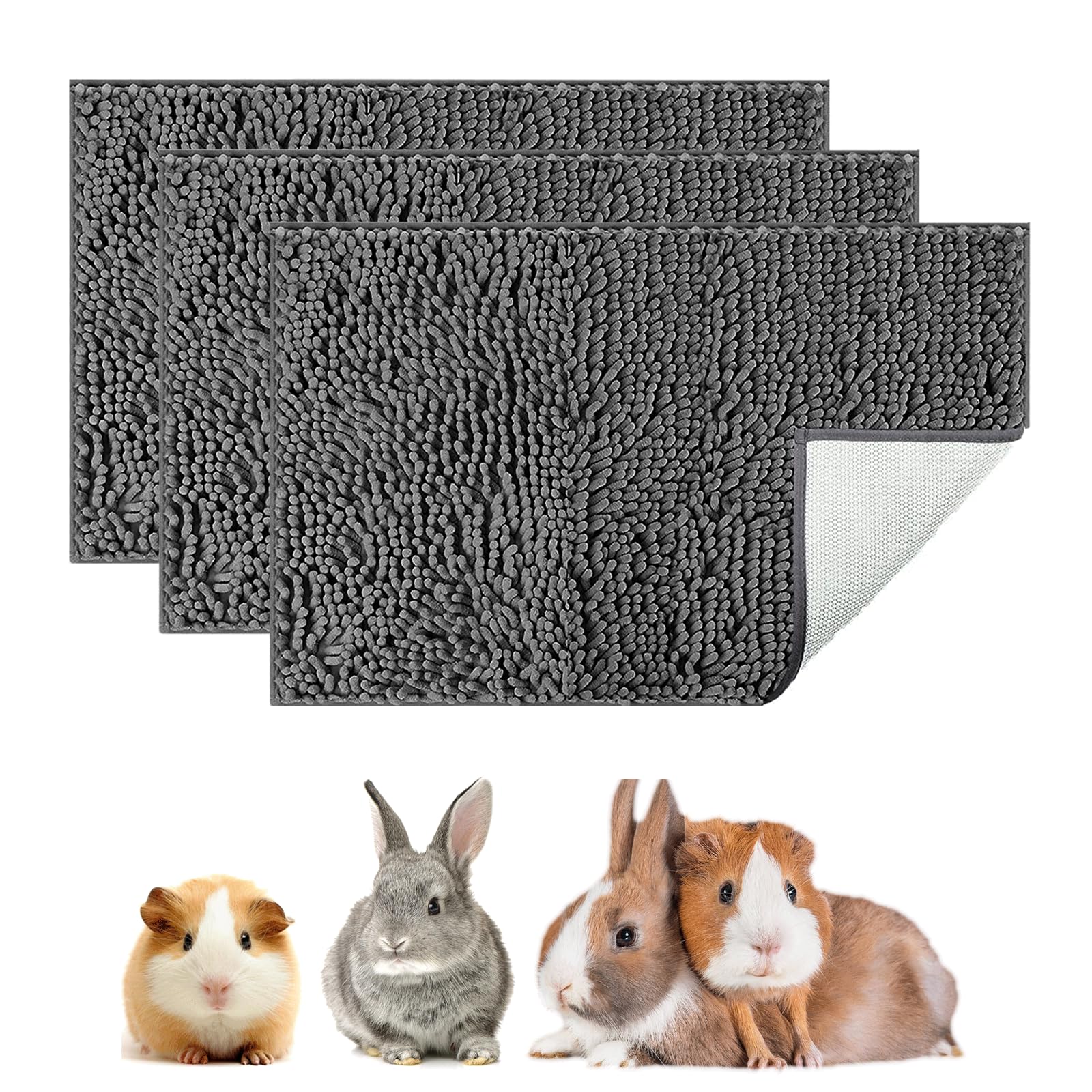 JWShang 3 PCS Guinea Pig Fleece Cage Liners, Waterproof Guinea Pig Rabbit Bedding Mat, Reusable Guinea Pig Absorbent Pee Pad, Washable Bath Mats for Guinea Pig, Rabbit, Bunny 23.6'' x 15.7''