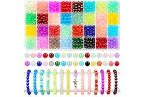 Audab 800Pcs 8mm Glass Beads in 32 Colors for Jewelry Making, Round Crystal Glass Beads for Bracelets, DIY Crafts(8mm, 32 Colors)