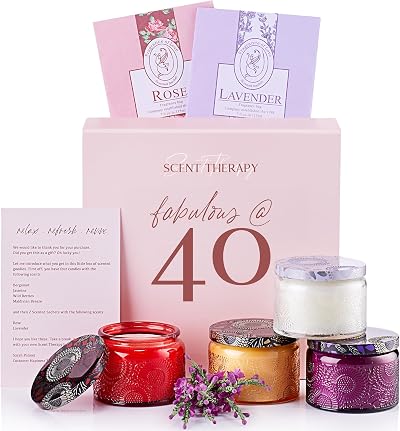 ADELEGOURDAIN Fabulous at 40 Scented Candle Set 4 Jars Soy Wax Gift Box