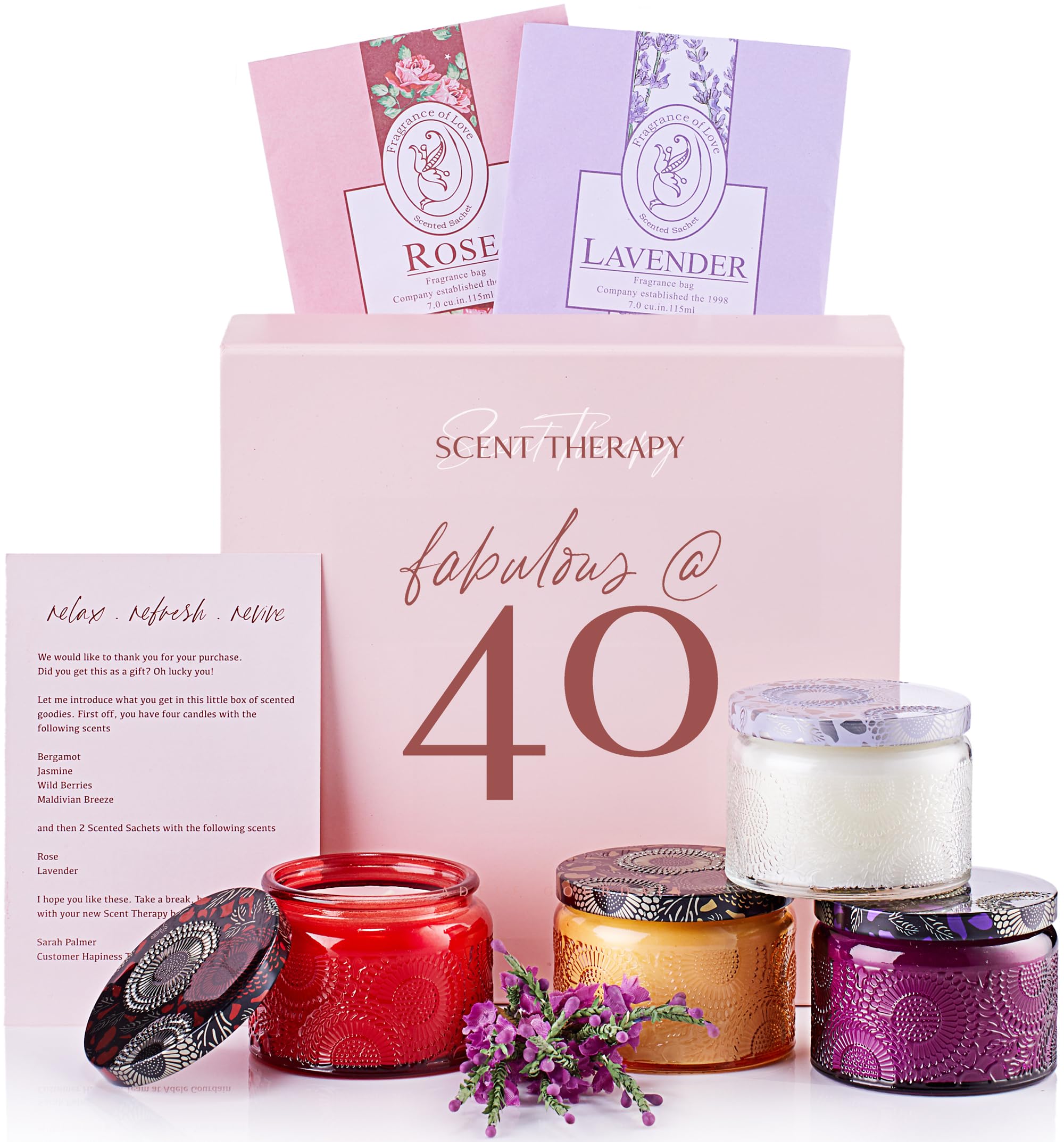 40th Birthday Gifts for Women - Scented Candle Set - Fabulous Anniversary Present for Mum & Daughter - Soy Wax Aromatherapy Jars