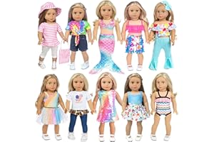 10 Sets 18 inch Doll Clothes and Accessories inlcude Mermaid Shinning Dress Outfits Bikini Hat Handbag (No Doll)