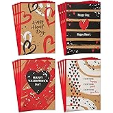 Hallmark Kraft Valentines Day Card Assortment (16 Cards with Envelopes) Red, Black, White