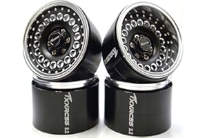Txxrcss Adjustable 2 Offsets RC 2.2 Beadlock Wheels Rims Hub 1/10 Crawle Car Wheel Aluminum Upgrades for Remote Control SCX10 Capra Wraith Trx4 (4PC) (Bright Silver ＆ Black)