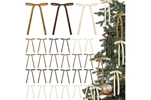 Glitinsel 24 Pcs Velvet Bows Christmas Tree Ornaments Vintage Velvet Ribbon Bows for Tree Garland Wreath Indoor Xmas Decorations(5 x 7 Inch, Width of 3/8",Brown, Khaki,Beige)